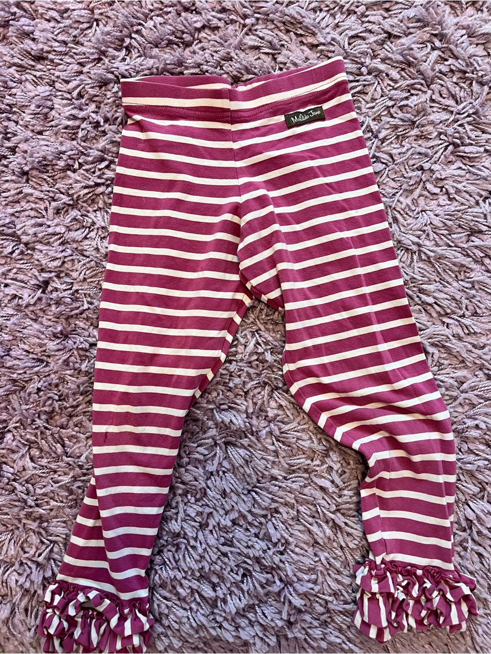 Matilda Jane Pink and Cream Striped Ruffle Hem Leggings